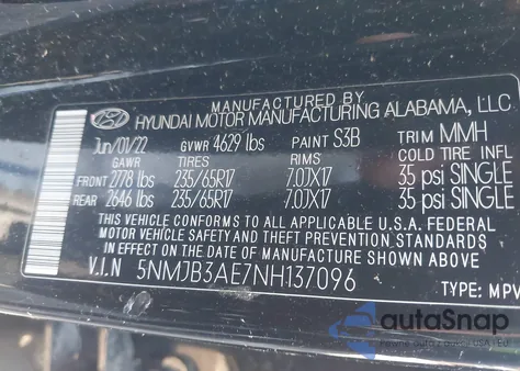 2022 Hyundai Tucson Sel из США, поврежденный, VIN 5NMJB3AE7NH137096